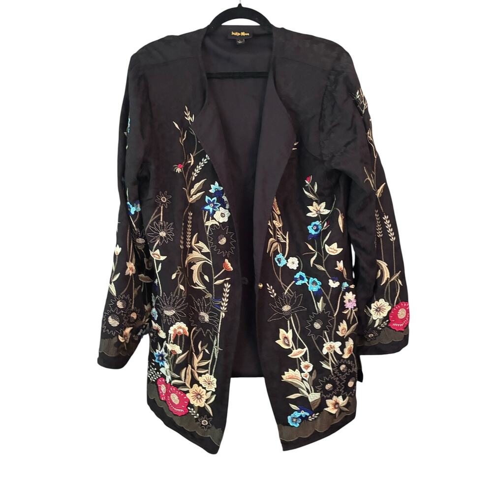 Indigo Moon Vintage Black Jacket Large Beaded Embroidered Open Style Boho Lined